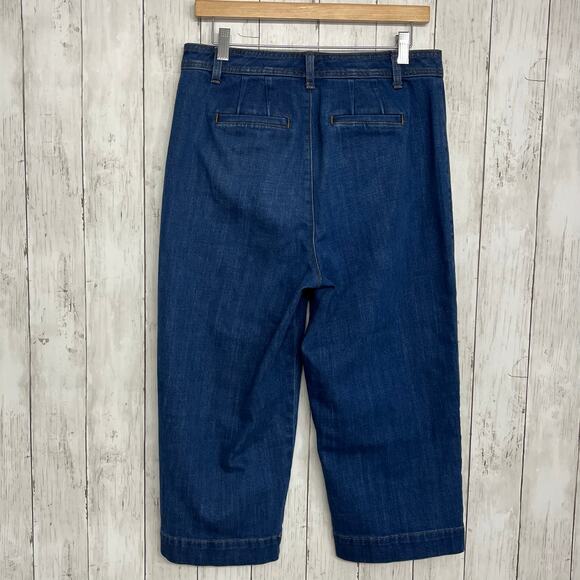 Talbots High Waist Relaxed Trouser Wide Leg Crop Blue Denim Jeans Comet Wash 10P - Picture 2 of 8